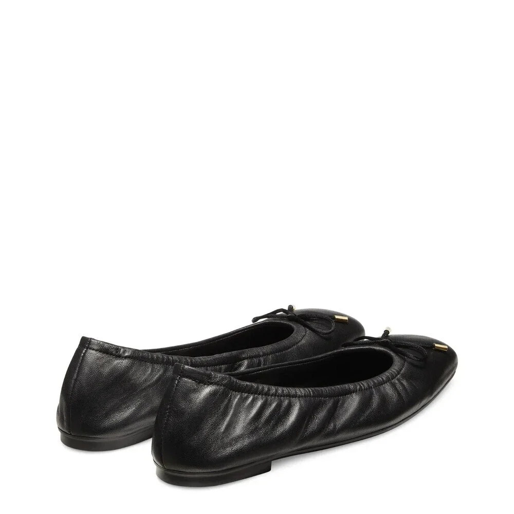 Stuart Weitzman Bardot Ballet Flat Womens US 8 Black Leather Bow Detail ZOGG1293